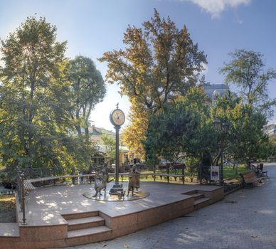 ODESSA, UKRAINE - 09.25.2018. Panoramic view of the Odessa City garden, Ukraine, in a sunny summer morning