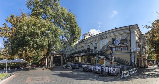 Odessa, Ukraine - 09.25.2018. Deribasovskaya street in Odessa, Ukraine. The most popular place for tourists