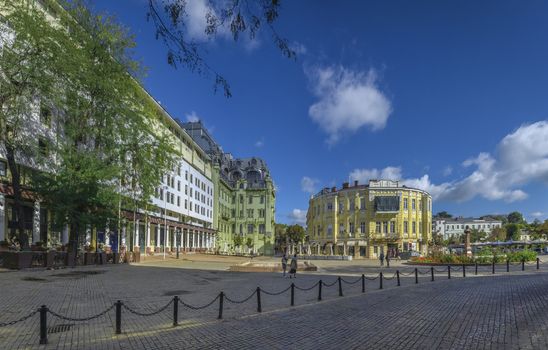 Odessa, Ukraine - 09.25.2018. Greek Square in Odessa, Ukraine. Panoramic view in a sunny morning