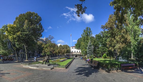 Odessa, Ukraine - 09.25.2018. Deribasovskaya street in Odessa, Ukraine. The most popular place for tourists