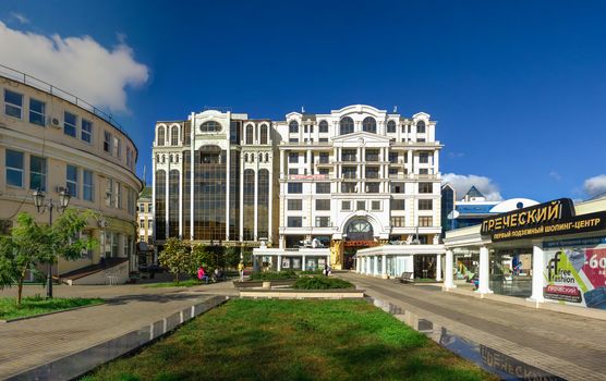 Odessa, Ukraine - 09.25.2018. Greek Square in Odessa, Ukraine. Panoramic view in a sunny morning