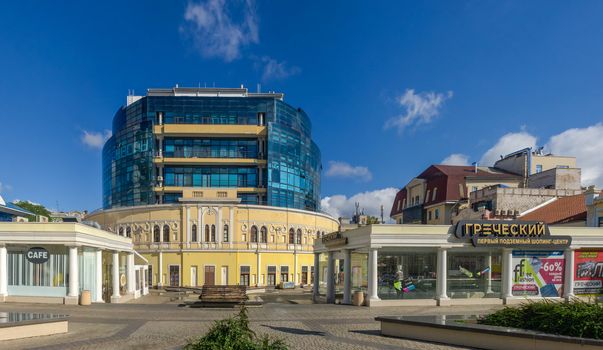 Odessa, Ukraine - 09.25.2018. Greek Square in Odessa, Ukraine. Panoramic view in a sunny morning