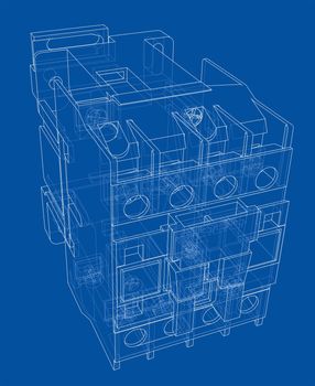 Automatic circuit breaker concept. Wire-frame style. 3d illustration