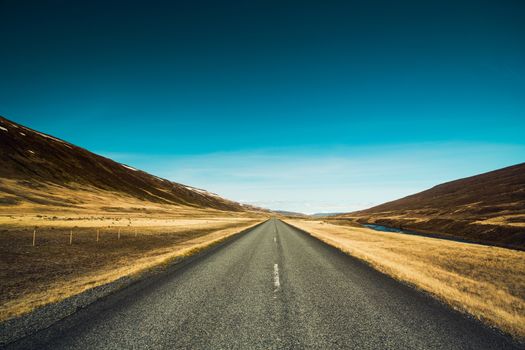 Beautiful road in the incredible landscapes of Iceland