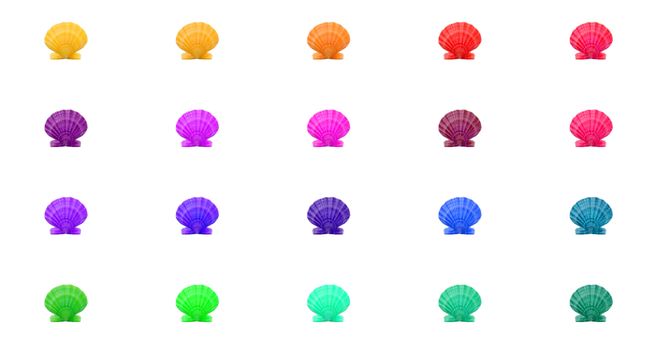 Bright colorful pattern background of multicolred shells in rainbow grid