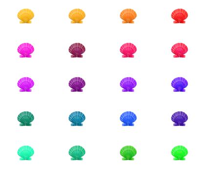 Bright colorful pattern background of multicolred rainbow shells in grid