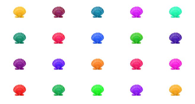 Bright colorful pattern background of multicolred shells in grid