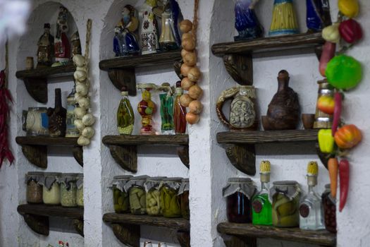 Ukrainian rural country style kitchen with village interior decoration accessories