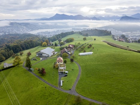 the bird's eye view of the Littau town in Lucerne, Switzerland.