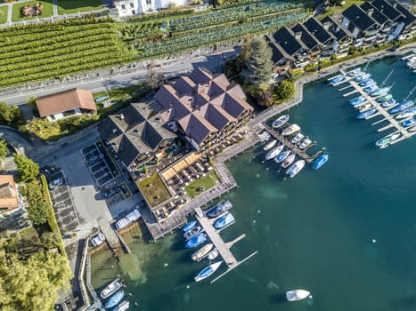 The bird's eye view of the Spiez town of the Switzerland.