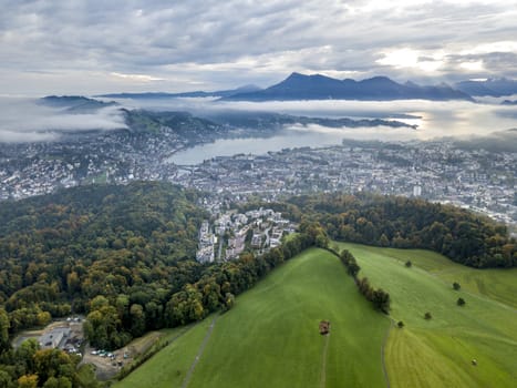 the bird's eye view of the Lucerne city in Switzerland.