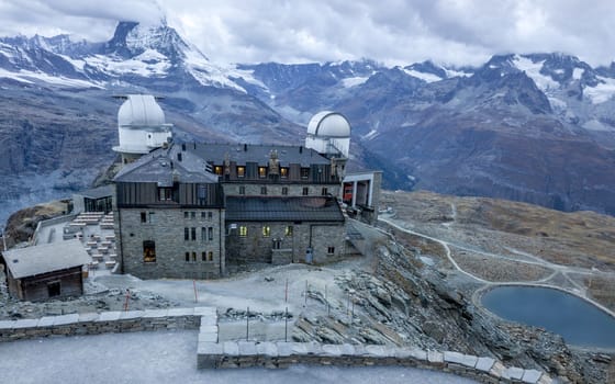 The bird's eye view of the Observatory in Gornergrat, Zermatt of Switzerland.