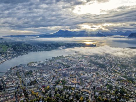 the bird's eye view of the Lucerne city in Switzerland.