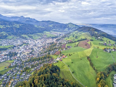 the bird's eye view of the Littau town in Lucerne, Switzerland.