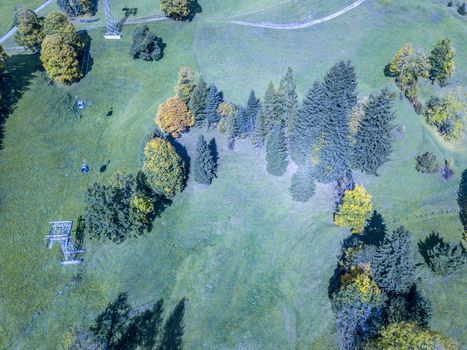 The bird's eye view of the dream like swiss alpine mountain landscape in Grindelwald of Switzerland.