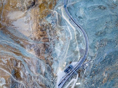 the bird's eye view of the railway in Gornergrat, Zermatt of Switzerland.