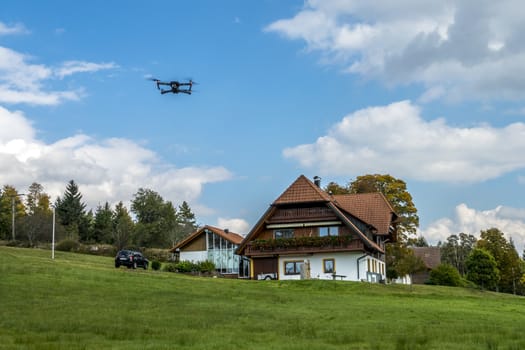 The farmland with a drone in Kniebis town of Germany.