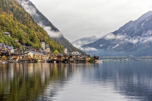 The beautiful Hallstatt lake at Autumn in Austria