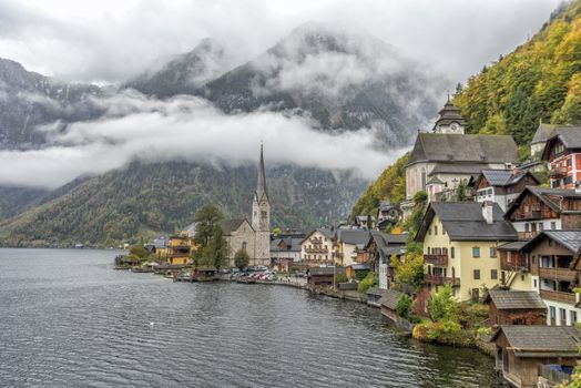 The beautiful Hallstatt lake at Autumn in Austria