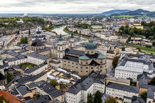 The bird's eye view of the famous Salzburg in Austria.