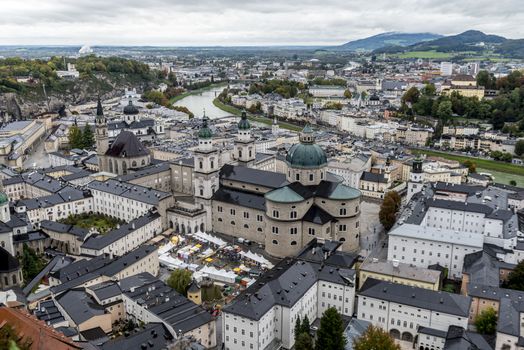 The bird's eye view of the famous Salzburg in Austria.