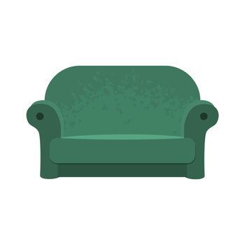 Green textile sofa for vintage living room. Cartoon flat couch. illustration of divan for interior design.