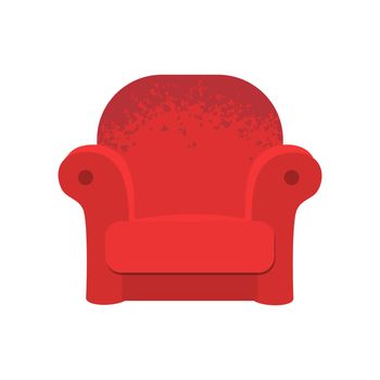 Red soft armchair. retro couch illustration, interior furniture. Old cozy sofa seat.