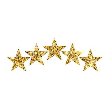 Five gold stars customer product rating review. 5 golden stars icon for apps and websites