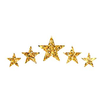 Five gold stars customer product rating review. 5 golden stars icon for apps and websites