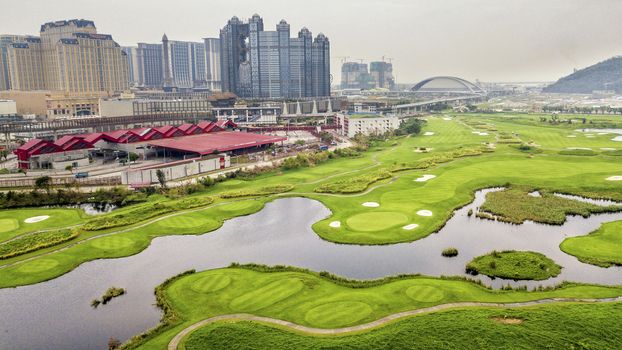 The bird view of Macao golf course in Taipa, Macao of China.