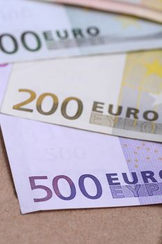 Several euro banknotes. European money concept. Close up