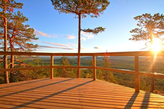 A stunning view from high ground in Lapland during polar day when sun never sets.