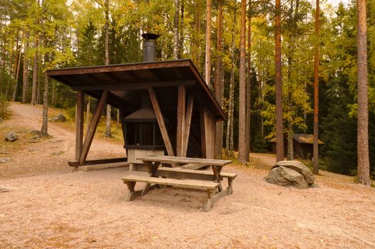 Fireplace cabin in a national park.