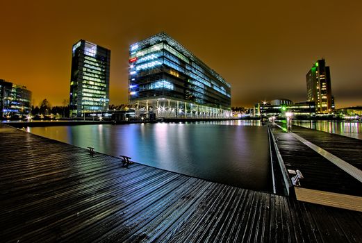 Night photo of Keilaniemi business park in Espoo, Finland. Photo taken in 2017.