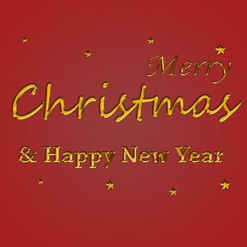 Golden text on red background. Merry Christmas and Happy New Year lettering template. Greeting card invitation on red background. 