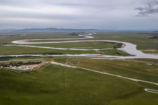 The first bend of the famous zigzagged yellow river of China in Tangke of Ruoergai (Zoige) county, Sichuan province.