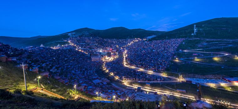 Lharong Monastery and the Monk houseson surrounded in Sertar, Tibet.  Lharong Monastery is a Tibetan Buddhist Institute at an elevation of about 4300 meters.