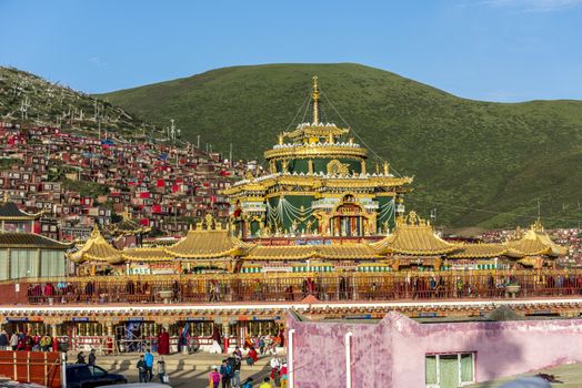 Lharong Monastery and the Monk houseson surrounded in Sertar, Tibet.  Lharong Monastery is a Tibetan Buddhist Institute at an elevation of about 4300 meters.