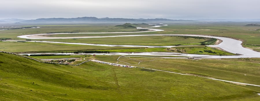 The first bend of the famous zigzagged yellow river of China in Tangke of Ruoergai (Zoige) county, Sichuan province.