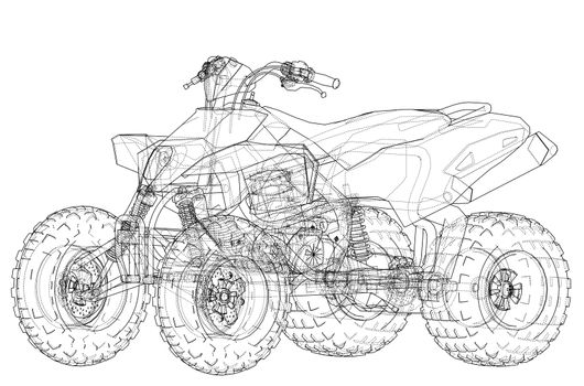 ATV quadbike concept outline. Wire-frame style. 3d illustration