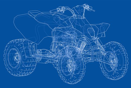 ATV quadbike concept outline. Wire-frame style. 3d illustration