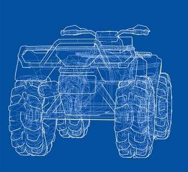 ATV quadbike concept outline. Wire-frame style. 3d illustration