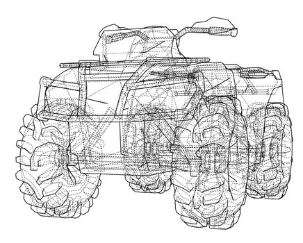 ATV quadbike concept outline. Wire-frame style. 3d illustration