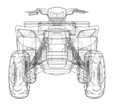 ATV quadbike concept outline. Wire-frame style. 3d illustration