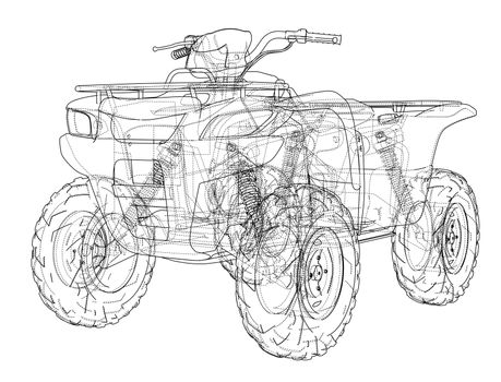 ATV quadbike concept outline. Wire-frame style. 3d illustration