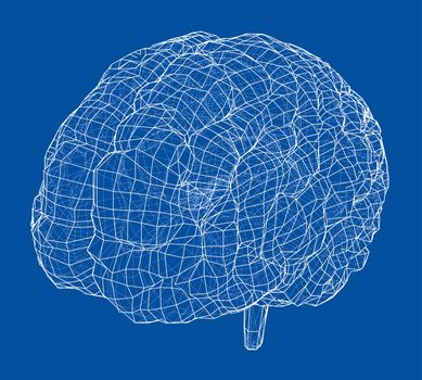 3D outline brain. Wire-frame style. 3d illustration