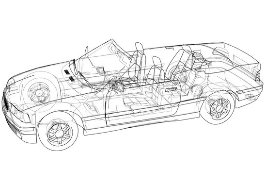 Car cabriolet concept. Wire-frame style. 3d illustrationare separated