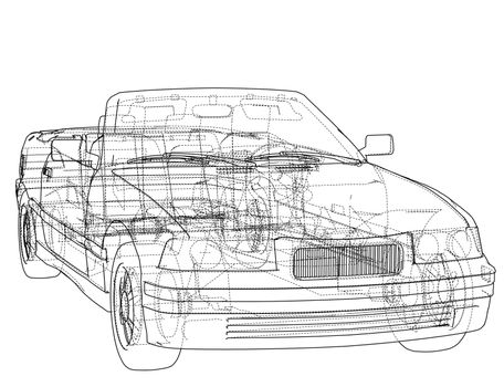 Car cabriolet concept. Wire-frame style. 3d illustrationare separated