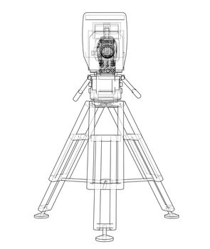 Movie-cinema camera concept. Wire-frame style. 3d illustration