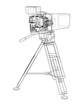 Movie-cinema camera concept. Wire-frame style. 3d illustration